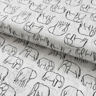 Bavlněná látka Elephants line Art Snoozy white