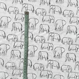 Bavlněná látka Elephants line Art Snoozy white