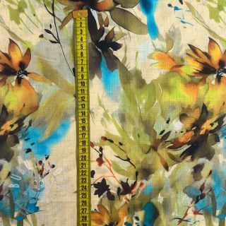 Len s bavlnou Faded flowers RAMIE green digital print