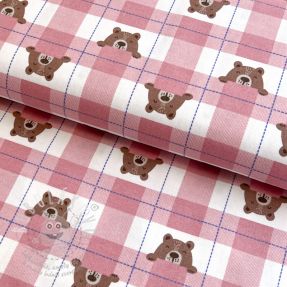 Bavlněná látka FLANNEL Bear check light pink