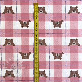 Bavlněná látka FLANNEL Bear check light pink