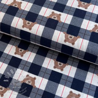 Bavlněná látka FLANNEL Bear check navy