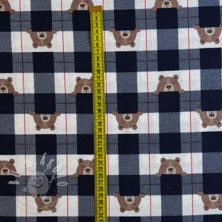 Bavlněná látka FLANNEL Bear check navy