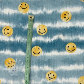 Dvojitá gázovina/mušelín Happy faces jeans digital print