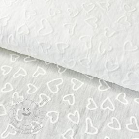 Bavlněná látka VOILE Embroidery Hearts white