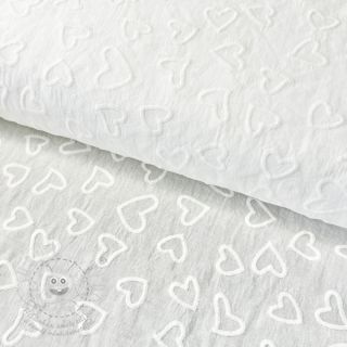 Bavlněná látka VOILE Embroidery Hearts white