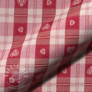 Dekorační látka jacquard DOUBLE FACE Landhaus Heart Check dark red