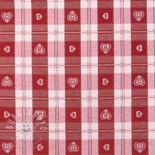 Dekorační látka jacquard DOUBLE FACE Landhaus Heart Check dark red