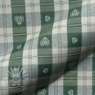 Dekorační látka jacquard DOUBLE FACE Landhaus Heart Check forest green