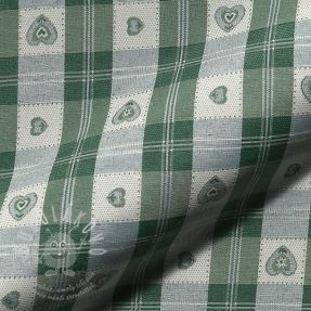 Dekorační látka jacquard DOUBLE FACE Landhaus Heart Check forest green