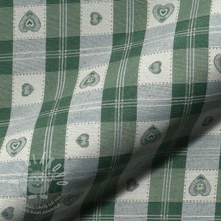 Dekorační látka jacquard DOUBLE FACE Landhaus Heart Check forest green