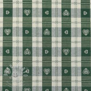 Dekorační látka jacquard DOUBLE FACE Landhaus Heart Check forest green