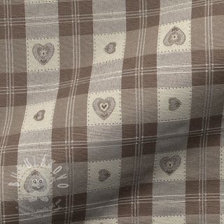 Dekorační látka jacquard DOUBLE FACE Landhaus Heart Check taupe