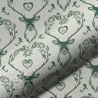 Dekorační látka jacquard DOUBLE FACE Landhaus Deer Heart forest green