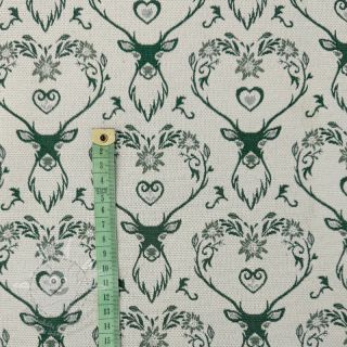 Dekorační látka jacquard DOUBLE FACE Landhaus Deer Heart forest green