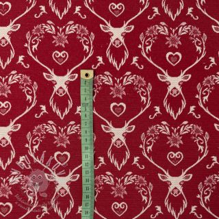 Dekorační látka jacquard DOUBLE FACE Landhaus Deer Heart dark red