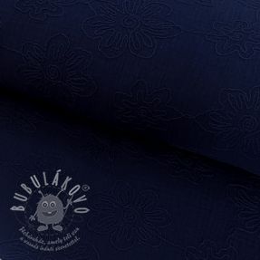 Dvojitá gázovina/mušelín EMBROIDERY Flowers navy