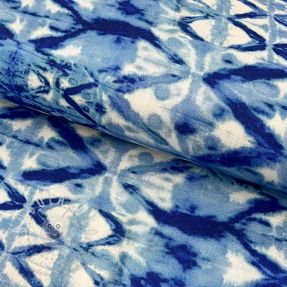 Viskóza se lnem Shibori TIE DYE blue digital print