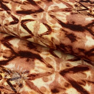 Viskóza se lnem Shibori TIE DYE brown digital print